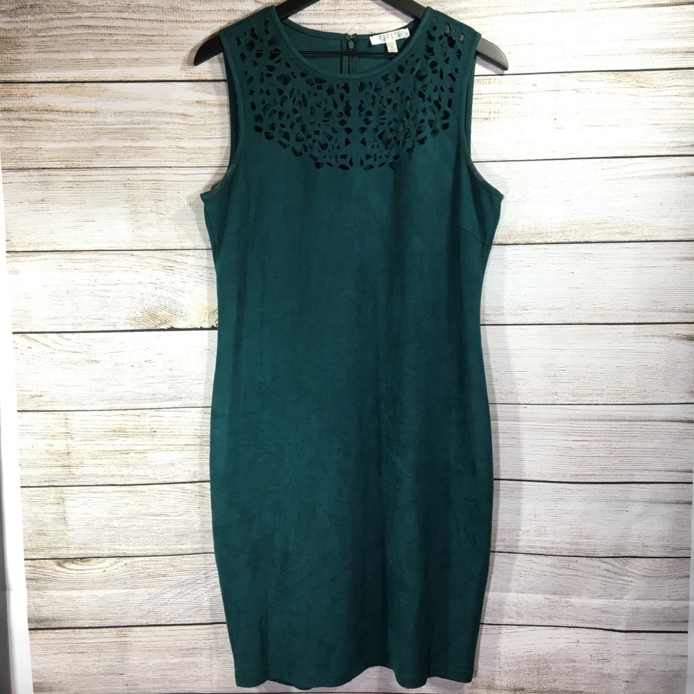 Spense Laser Cut Neck Sleeveless Suede Dress